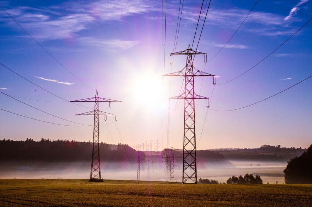 Power lines in a field.